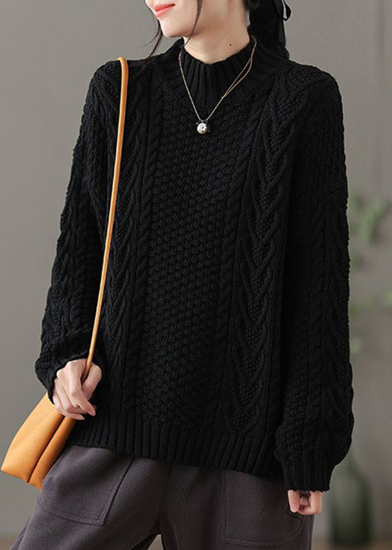 EB | Locker Sitzender Hoher Hals Kabelstrickpullover Ideal für den Winter