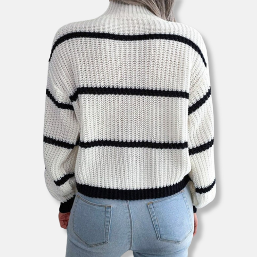 EB | Strickpullover Weicher Gerippter Rollkragen Lockere Passform Klassische Streifen