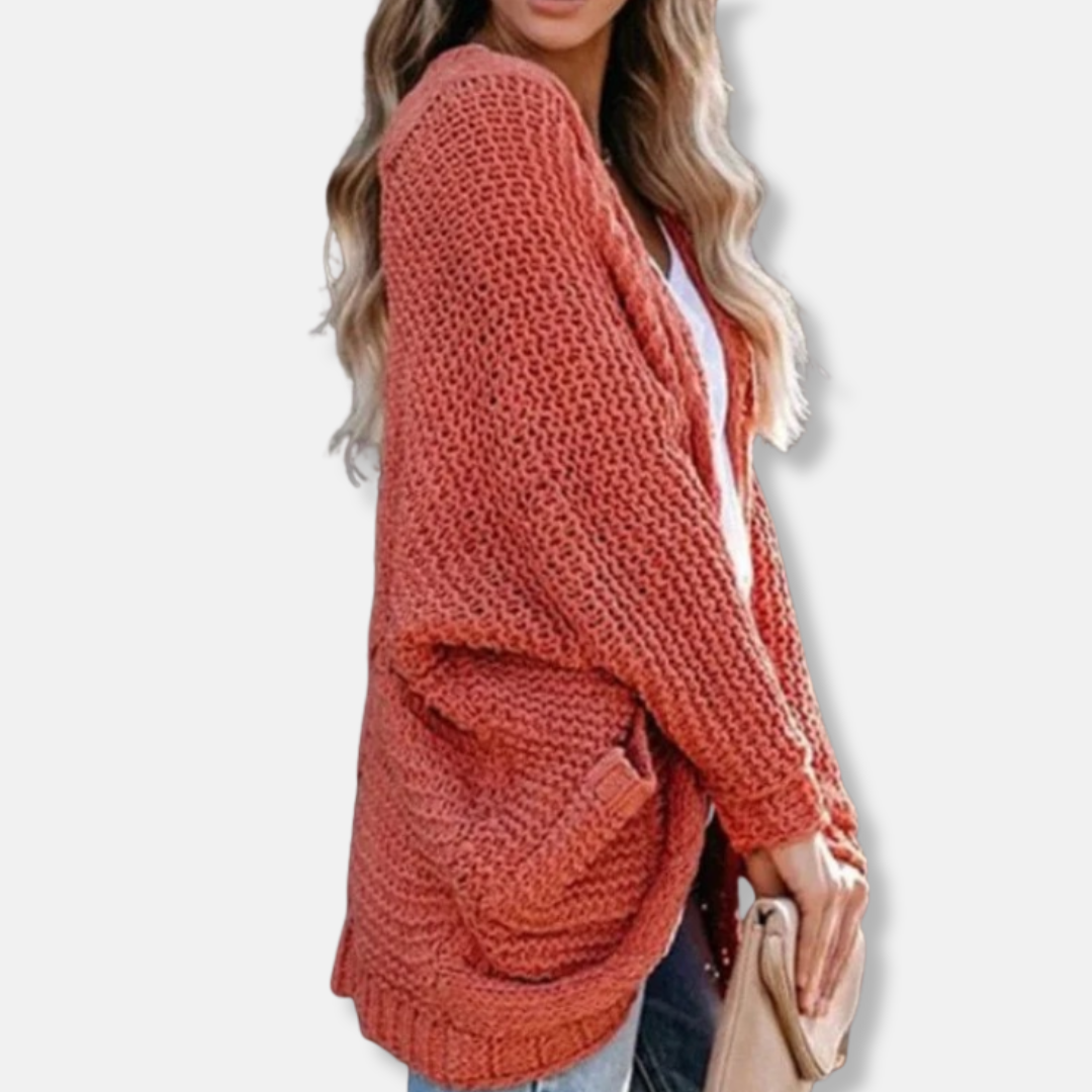 EB | Woll Übergroßer Cardigan Gerippter Offener Fronttaschen Cardigan