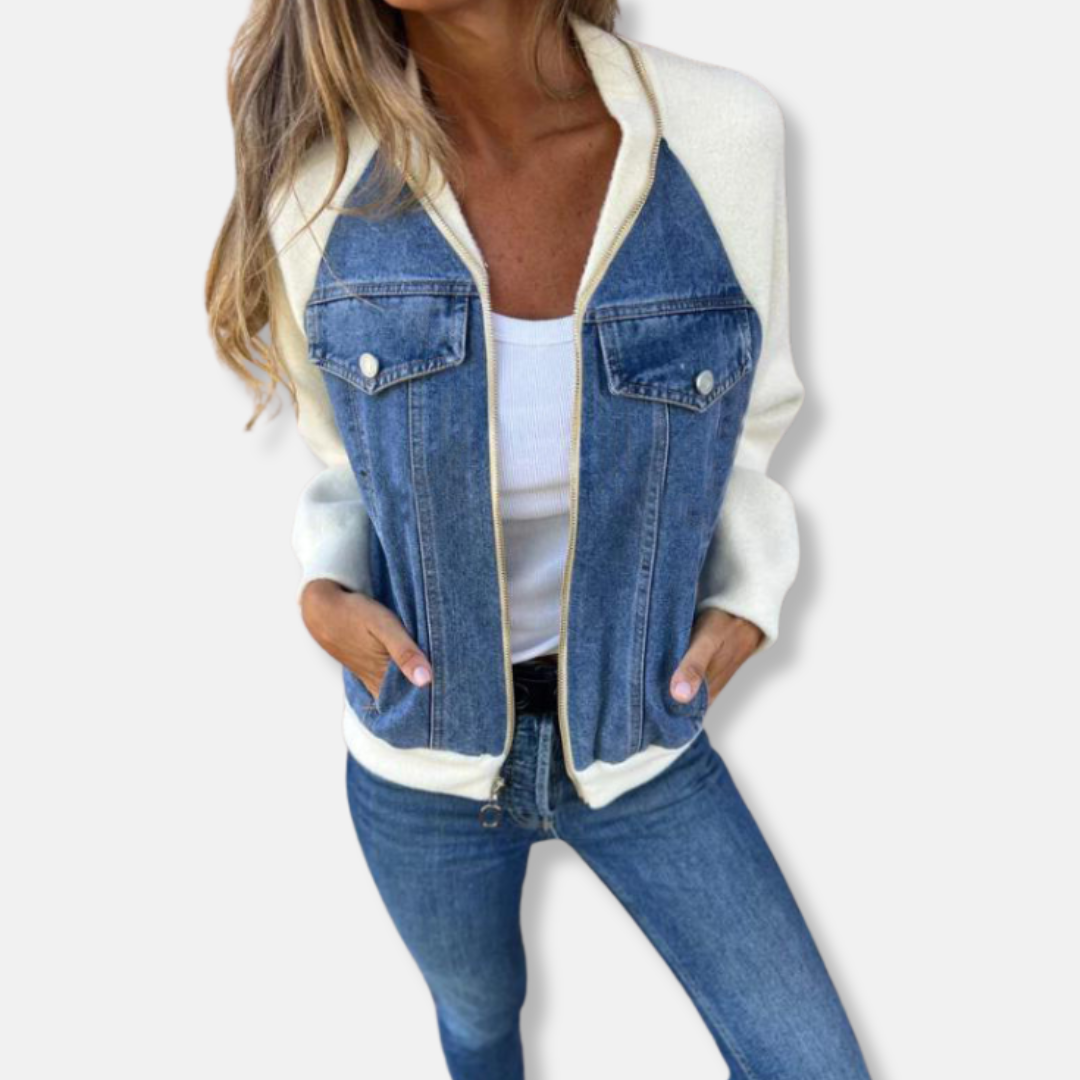 EB | Bomberjacke Wollmischung Denim Details Reißverschluss Reguläre Passform