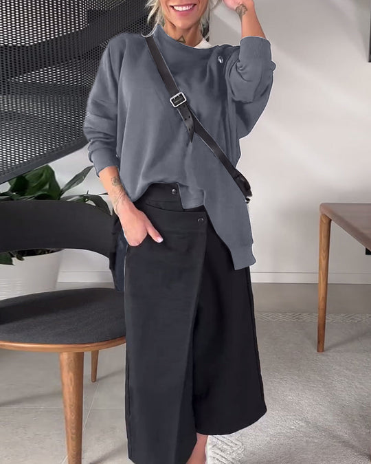 EB | Sweatshirt mit Rundhalsausschnitt und Schlitz In Unifarbe
