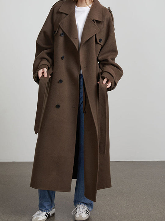 Damen zeitloser Trenchcoat aus hochwertigem Material mit gebundenem Gürtel EB
