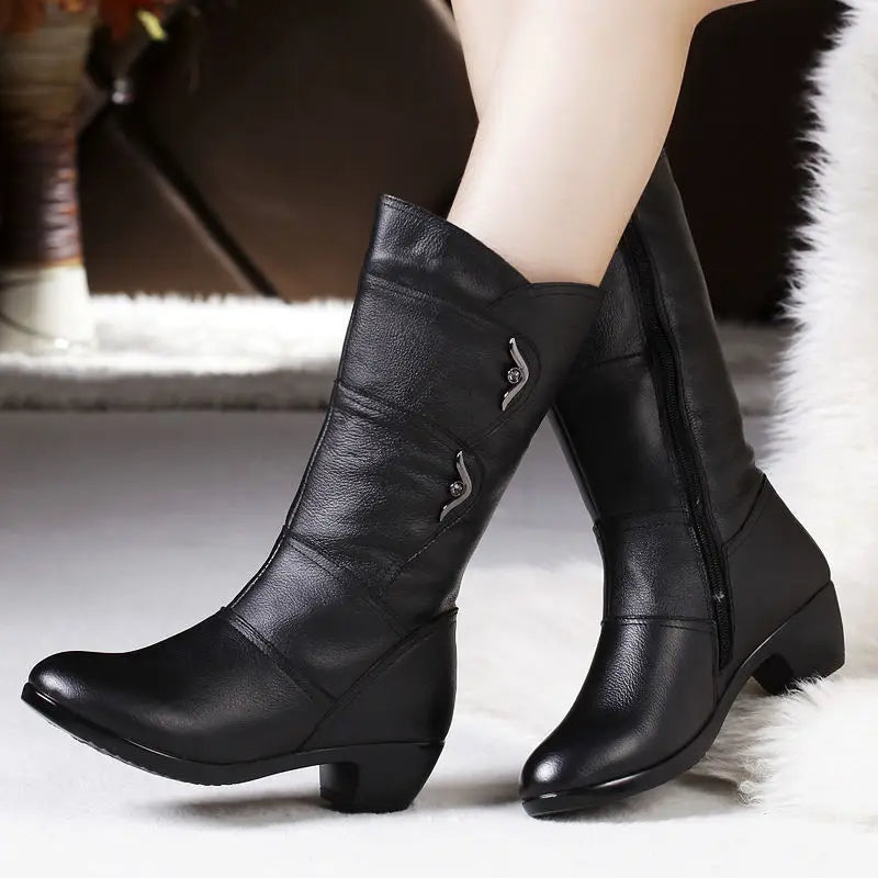 EB | Damen Mid-Calf Plattform Keil Absatz Chunky Heel Stiefeletten