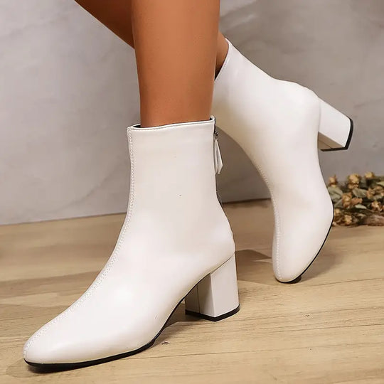 EB | Damen Stiefeletten Spitze Zehenpartie, Klobiger Absatz