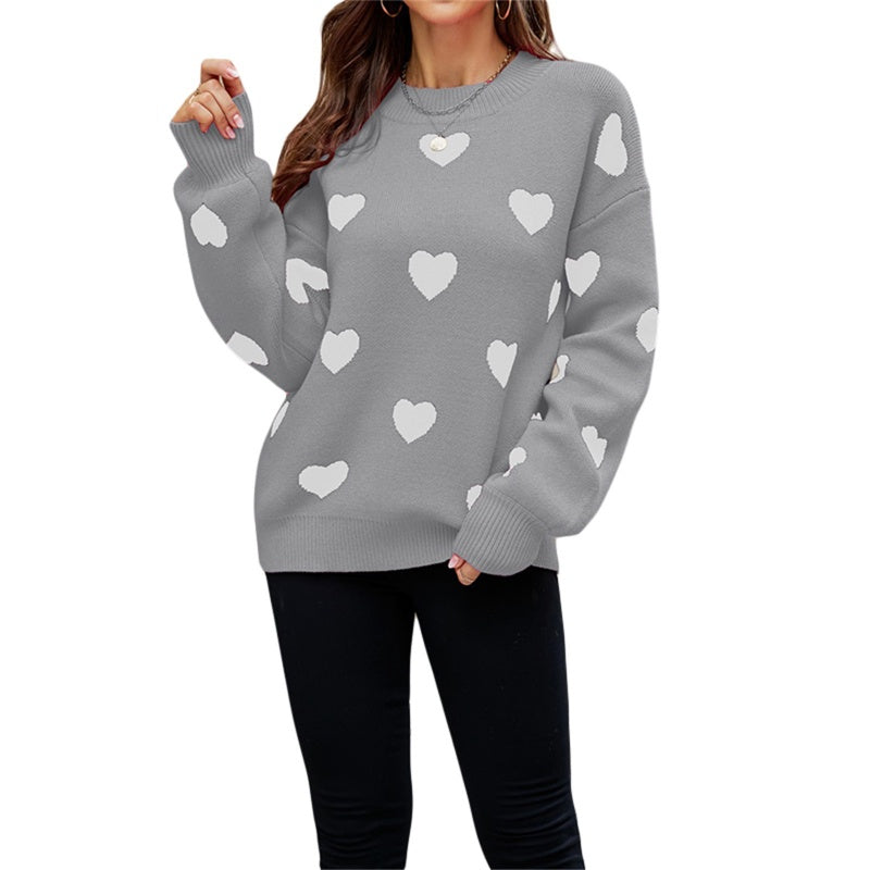 Damen kuscheliger Strickpullover mit Herzmotiv EB