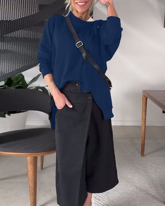 EB | Sweatshirt mit Rundhalsausschnitt und Schlitz In Unifarbe