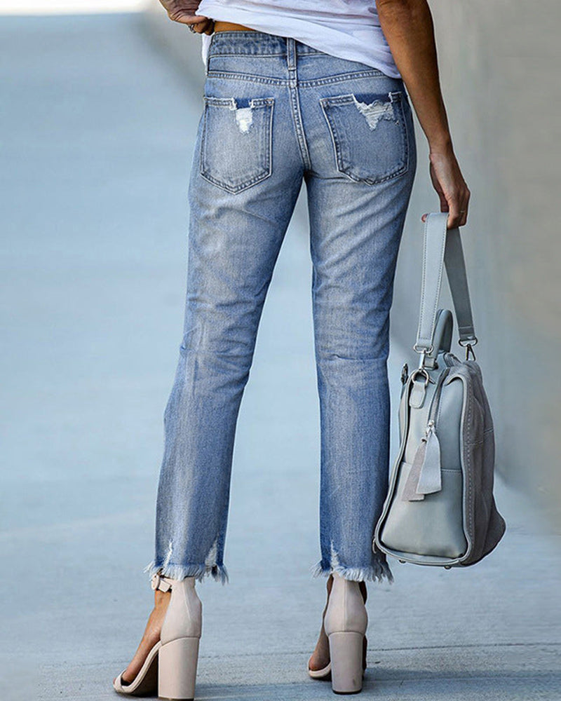 EB | Damen Schicke Zerfledderte Jeans Denim