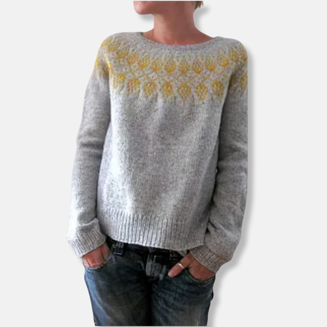 EB | Wolle Rundhals Pullover Nordische Yoke Relaxed Passform Pullover