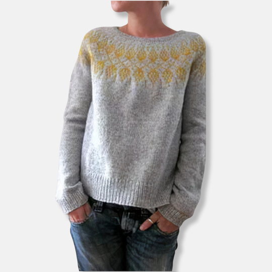 EB | Wolle Rundhals Pullover Nordische Yoke Relaxed Passform Pullover