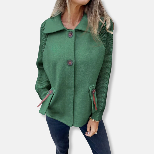 EB | Jacke Lässiger Schnitt Gestrickte Ärmel mit Revers Knopfverschluss