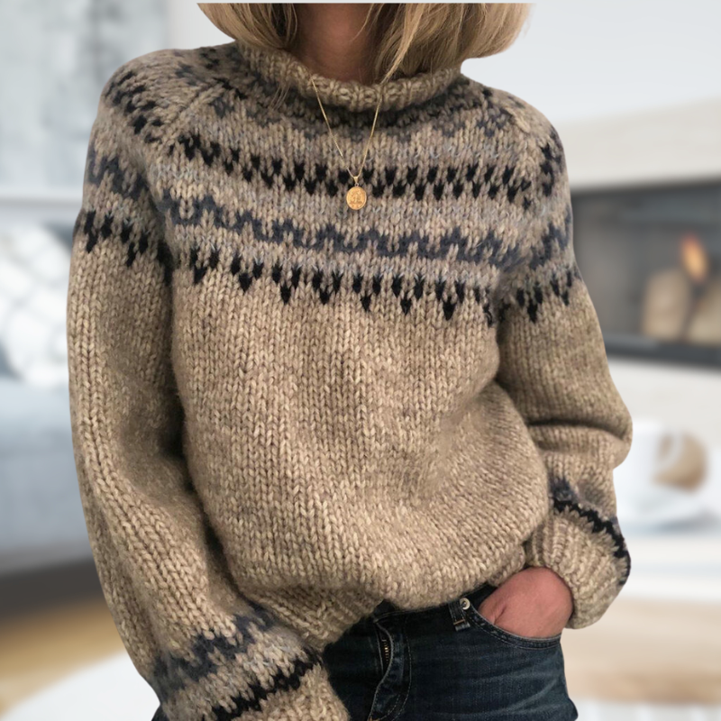 EB | Isländischer Strickpullover mit Muster Wollmischung Warm und Zeitlos