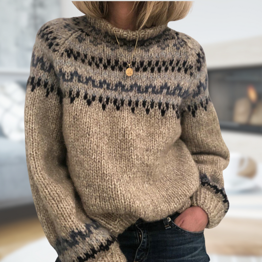 EB | Isländischer Strickpullover mit Muster Wollmischung Warm und Zeitlos