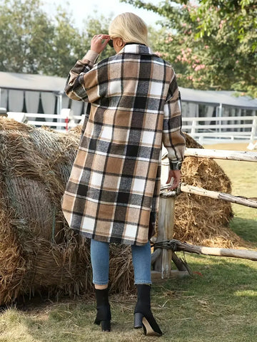 EB | Karo Langmantel Lässig Moderner Stil Ideal für den Herbst