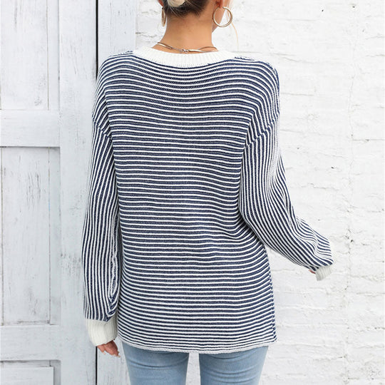 EB | Klassische Gestreifte Strickjacke Acryl Stylisch und Bequem