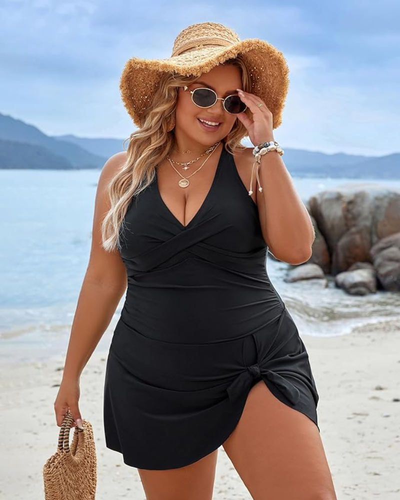 EB | Plus Size Einteiler Schwimmdress Badeanzug Bauchkontrolle Badeanzüge