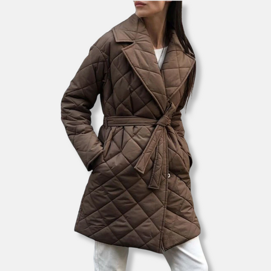 EB | Gepolsterte Jacke - Mittellang - Taillierte Passform - Gürtel - Eingekerbter Revers