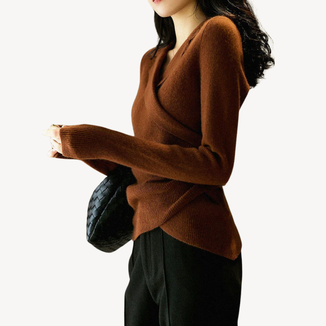 EB | Damen Strick-Wickel V-Ausschnitt Pullover