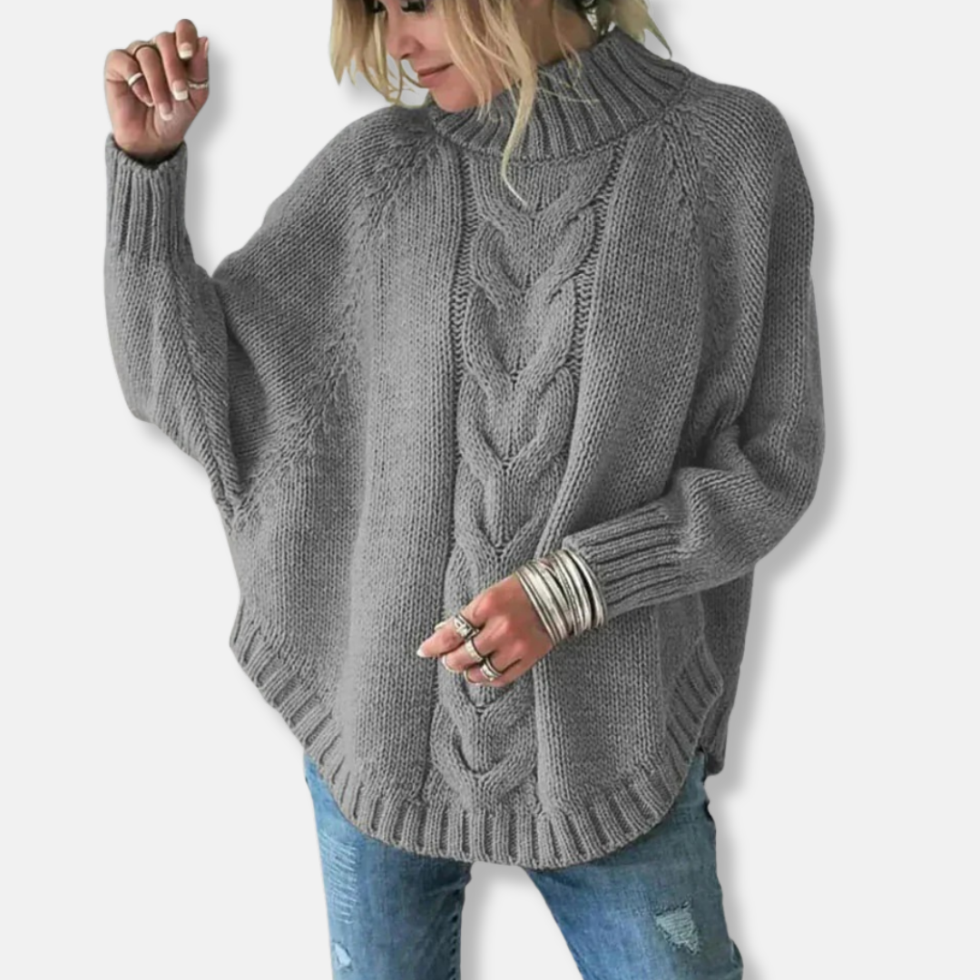 EB | Wolle Übergröße Rollkragenpullover Kabelstrickpullover