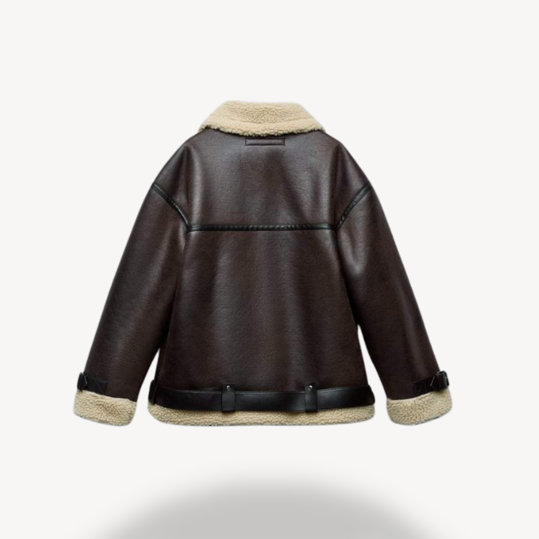 EB | Damen Faux Shearling Pilotenjacke Braun