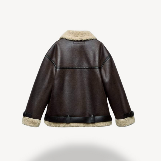 EB | Damen Faux Shearling Pilotenjacke Braun