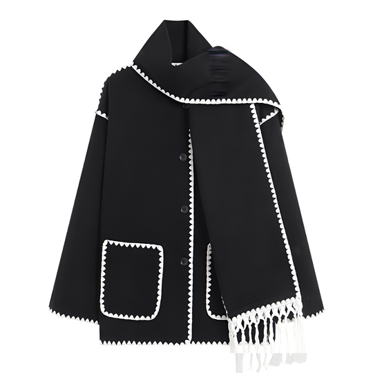 EB | Elegante, locker geschnittene Damen-Wolljacke mit Schal