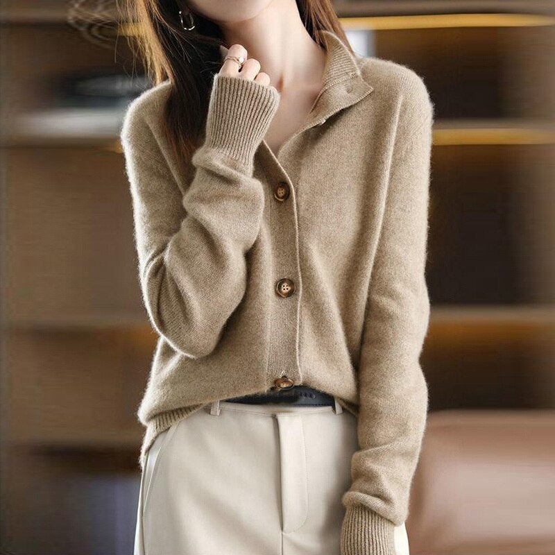 EB | Strickjacke Wollmischung Lässige Passform Knöpfe Rippendetail