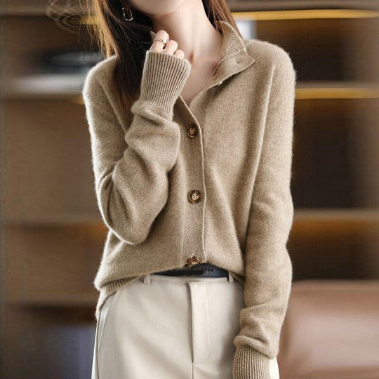 EB | Strickjacke Wollmischung Lässige Passform Knöpfe Rippendetail