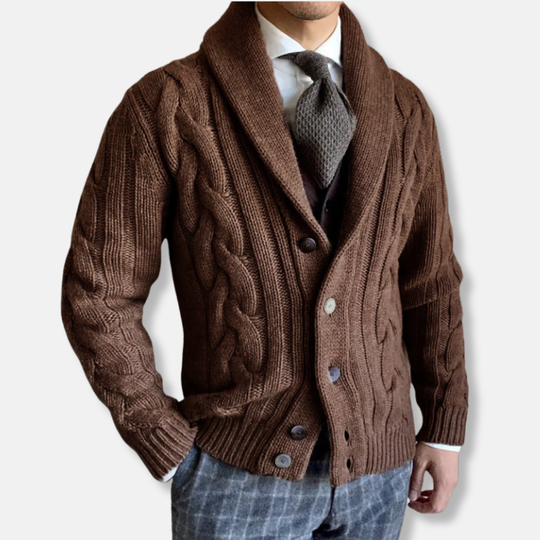 EB | Strickjacke Wollmischung Reguläre Passform Kabelstrick Schalkragen Knopfverschluss