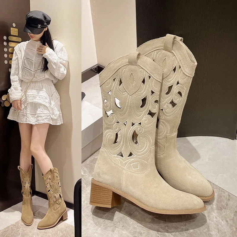 EB | Stylische Wildleder Western Cowboy Stiefel mit Ausschnitten
