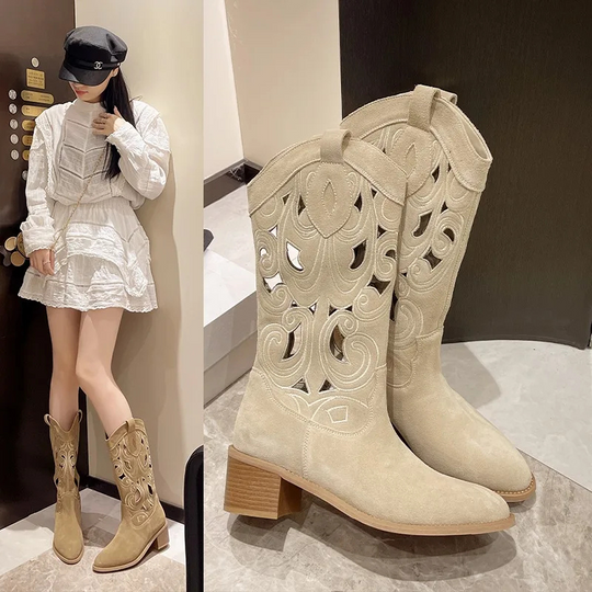 EB | Stylische Wildleder Western Cowboy Stiefel mit Ausschnitten
