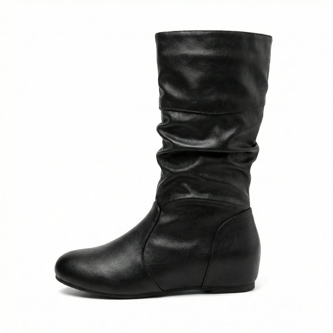 EB | Flache Stiefel mit Falten Bis Zum Knie
