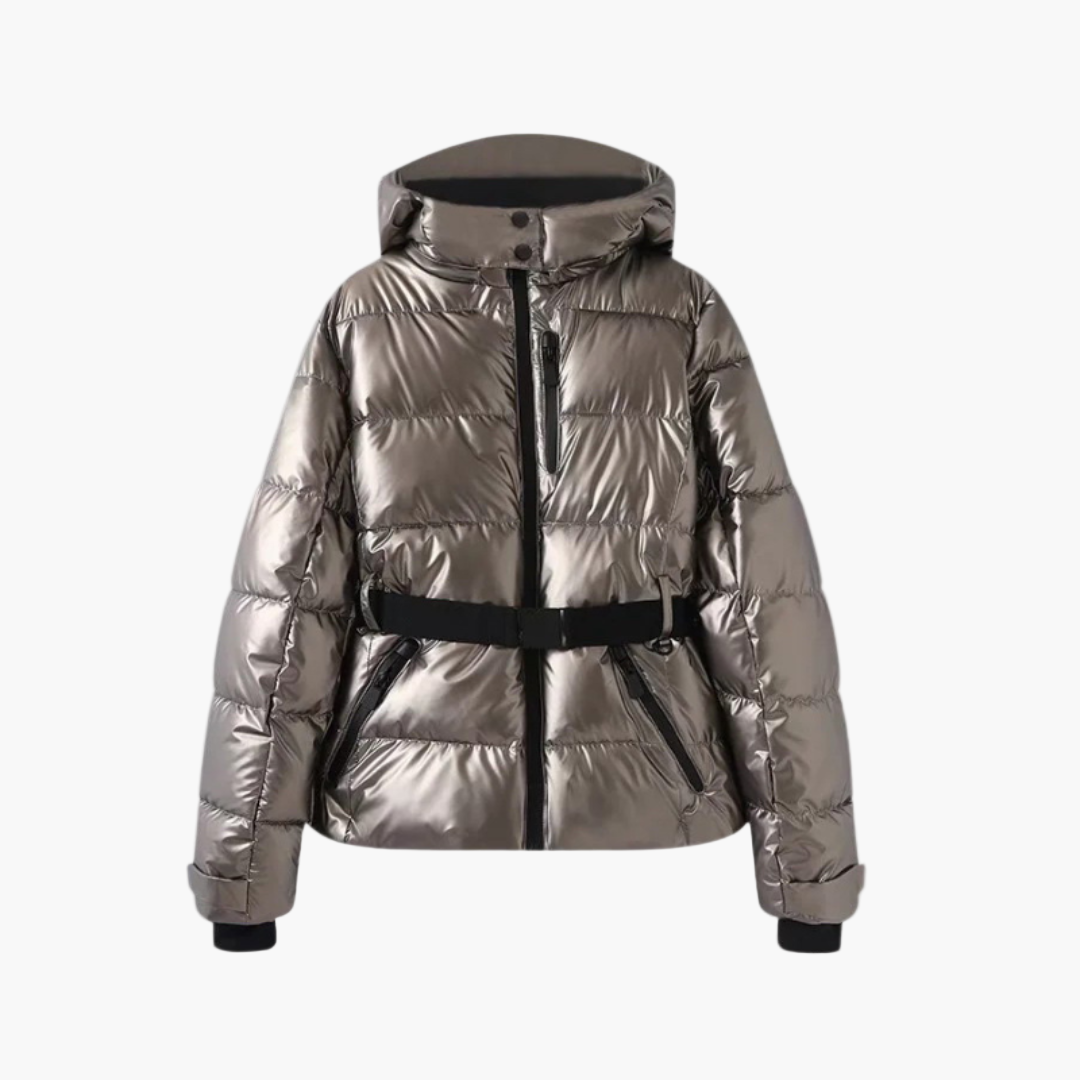 EB | Steppjacke mit Gürtel und Kapuze - Elegante, Wasserabweisende Winterjacke für Alltag und Outdoor