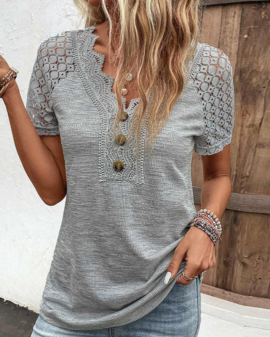 EB | Damen T-Shirt mit kurzen Ärmeln und Spitze