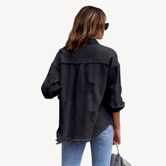 EB | Schwarze Distressed Denim Button-Up Jacke
