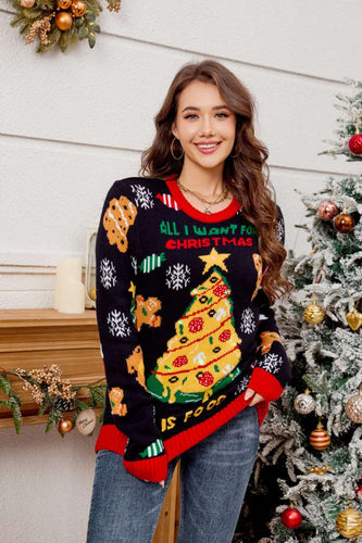 EB | Lässiger Rundhals Pullover mit besticktem Weihnachtsbaum