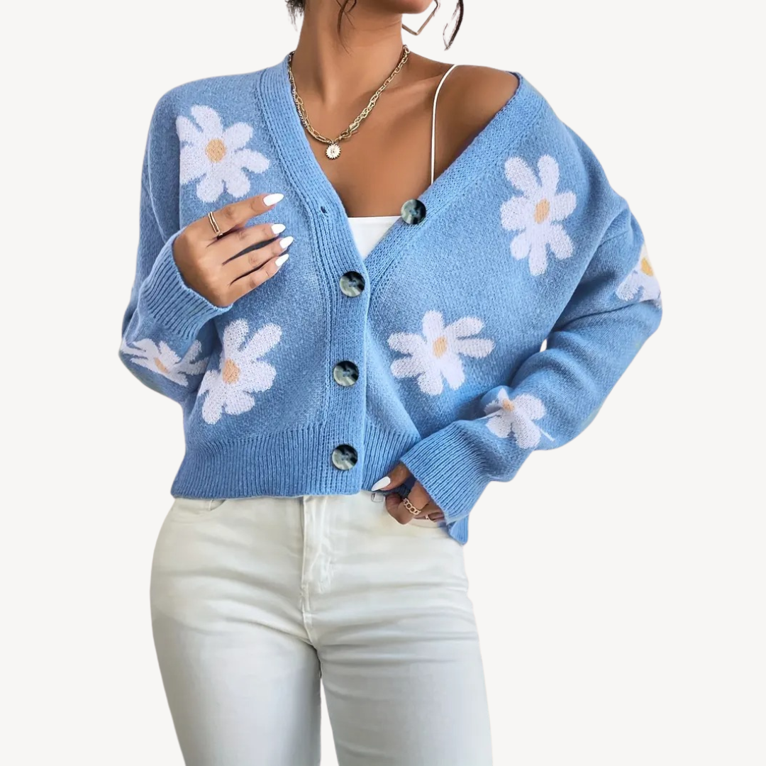 EB | Floral Button-Front Cardigan für Frauen