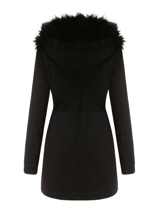 EB | Pelz Winterjacke für Damen - mit Kapuze und Taschen