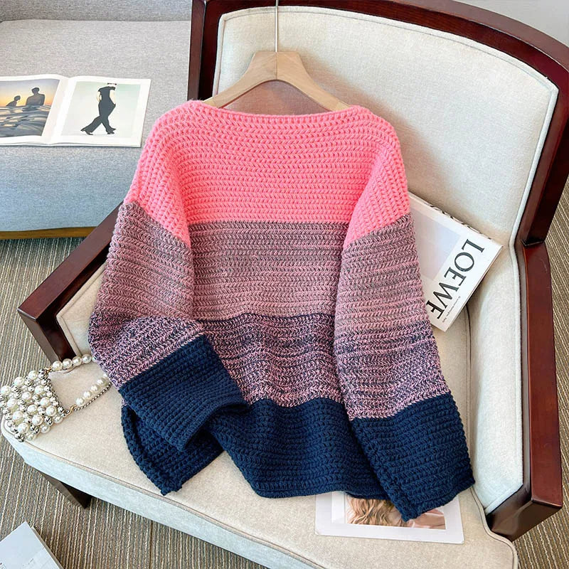 EB | Damen Oversized Strickpullover mit Patchwork-Design