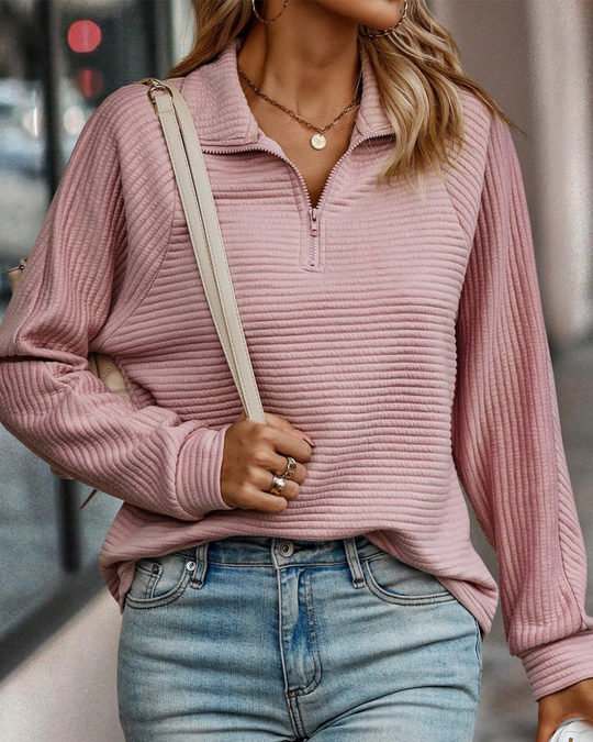 EB | Rippstruktur Viertelreißverschluss Sweatshirt
