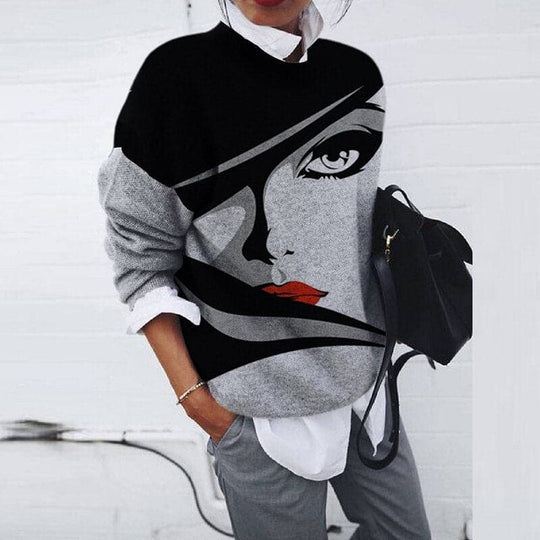 EB | Sweatshirt Bequemer Schnitt Grafikdruck Langärmliger Rundhalsausschnitt