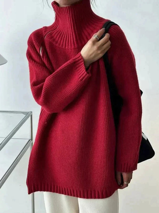 EB | Roter Pullover mit hohem Halsausschnitt