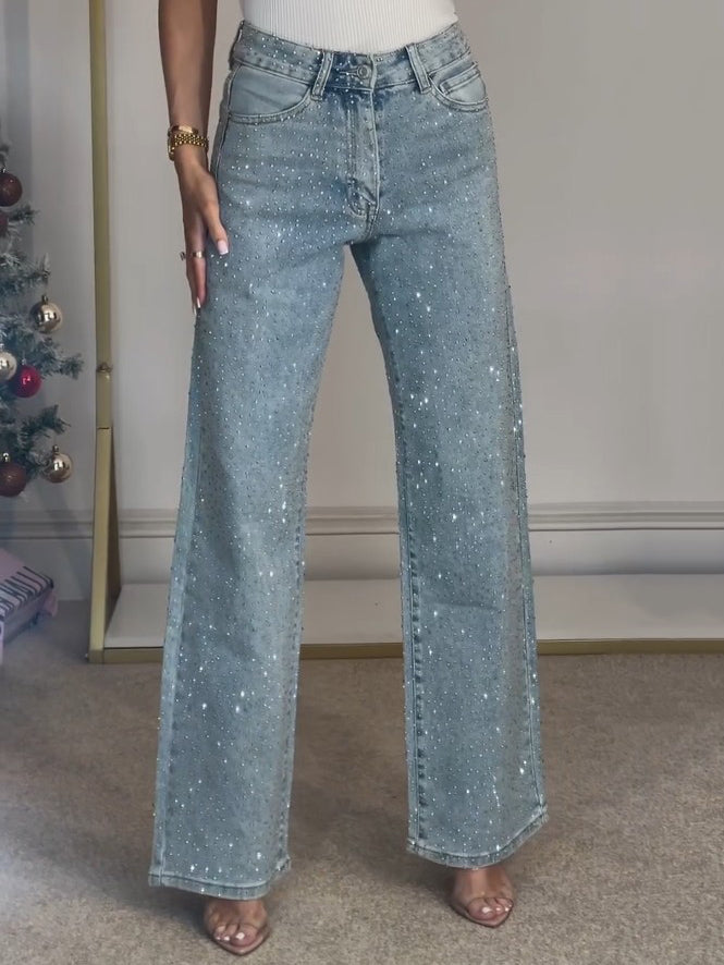 EB | Jeans mit Hoher Taille und Diamant Details