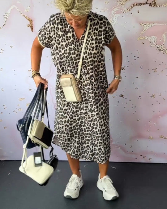 EB | Entspanntes Kleid mit V-Ausschnitt und Leopardenmuster für Damen
