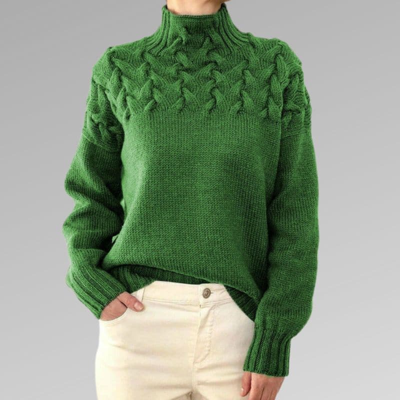 EB | Strickpullover Weiche Wollmischung Kabelstrick- & Rippen-Details Hoher Kragen