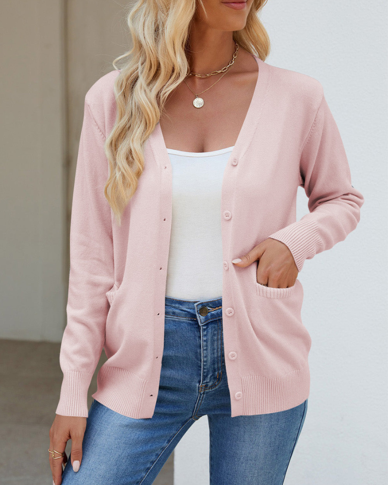 EB | Strickjacke mit V-Ausschnitt, Knöpfen, langen Ärmeln und Taschen