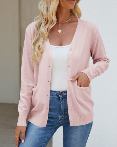 EB | Strickjacke mit V-Ausschnitt, Knöpfen, langen Ärmeln und Taschen