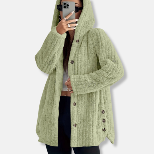 EB | Mantel Oversize Passform Kapuze Weiche Textur Knopfverschluss Mittellang