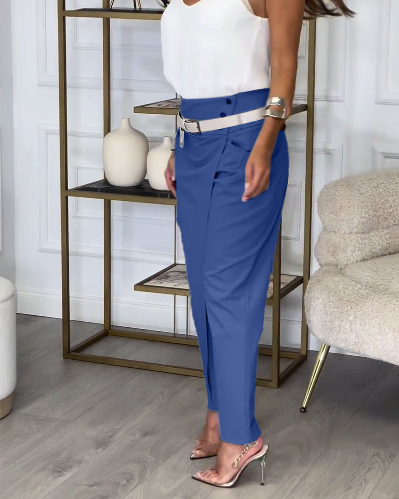 EB | Hose In Einfarbiger Farbe mit Unregelmäßigem Patchwork und Taschen