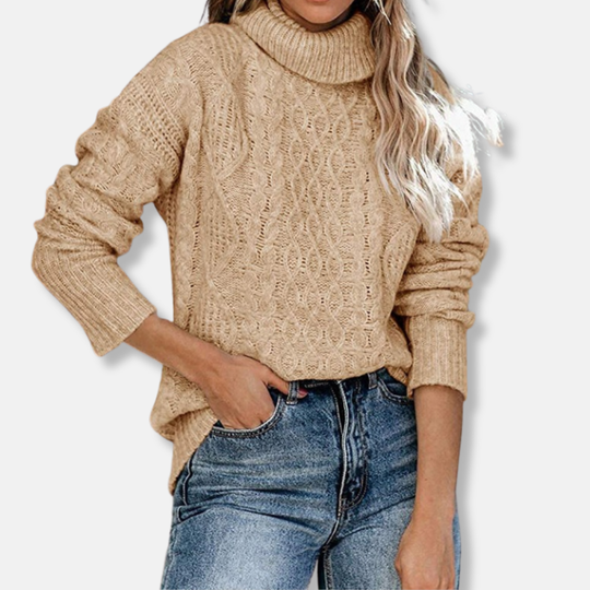 EB | Rollkragenpullover Kabelstrick Tunika-Längenpullover