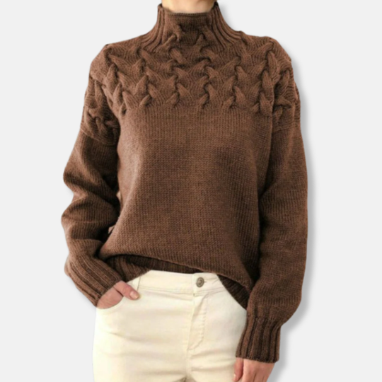 EB | Wolle Hoher Hals Pullover Kabelstrick Entspannt Passform Pullover